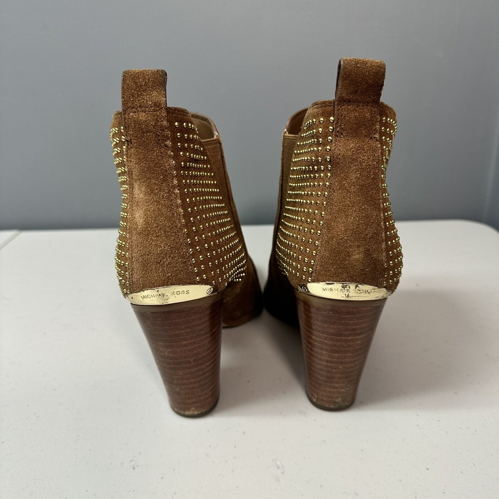 Michael Kors Womens 9.5C Camel Suede Studed Western booties 3 In Heel Boho - Picture 4 of 7